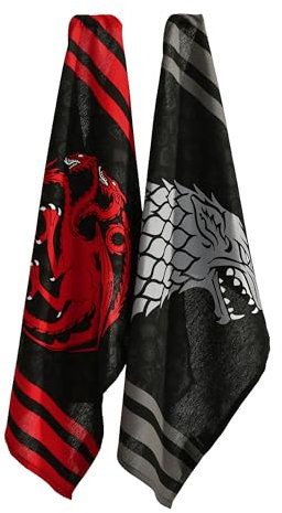 Elbenwald Geschirrtücher-Set - 2er-Pack - saugfähige Tücher 44 x 65 cm - Geschenkidee Filme & Serien - Handtücher aus Baumwolle (Game of Thrones - Stark und Targaryen)