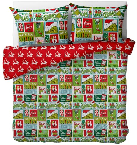 Christmas Duvet Cover - Dr. Seus The Grinch Bedding Double Bed Set With Pillowcases - Microfibre Double Duvet Set (200x200cm), Soft Easy Care Bed Linen - Xmas Gift For Lovers (Double -200x200cm)