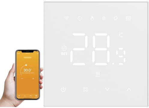 Jadeshay Vanne de radiateur Thermostat Connecté WiFi Thermostat de Chauffage Au Sol, TUYA Thermostat pour Chauffage Au Sol Electrique, 7 Jours Écran LCD Programmable 16A avec Commande Vocale