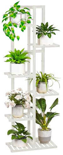 ROMGUAR CRAFT Support pour plantes d'intérieur en bambou à 6 niveaux, grand support de fleurs d'angle pour plantes multiples (blanc)