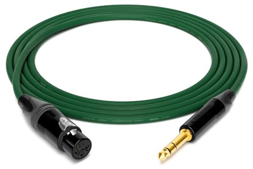 enoaudio Mogami 2534 Quad Professionel Studio Câble symétrique | Neutrik Gold XLR femelle – Jack TRS 6,3 mm | HiFi, vert, 3 m