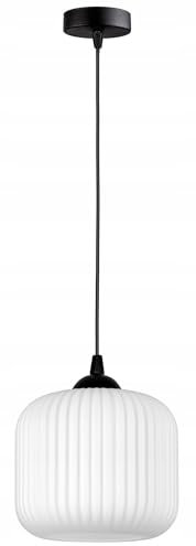 FKL DESIGN Home Deco Hängelampe Hängeleuchte Schwarz-Weiß 1-flammig E27 Weiß Glas Lampenshirm Lampe aus Serie N898 (Z1)