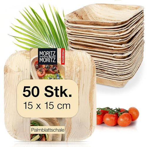 Moritz & Moritz Palmblatt Schalen eckig 15 x 15 cm - 50 Nachhaltige Einwegschalen - Alternative zu Bambusschalen und Bambusgeschirr