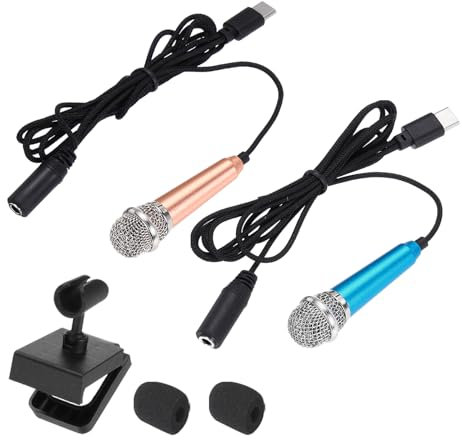 sourcing map 2 Pcs Mini Microphone, Mini Mic Tiny Microphone Phone Type C Mic Small Microphone with Bracket, Sponge Cover for Record Phone Voice, Gold/Blue