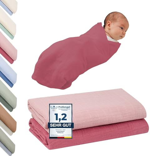 furora BABY Mulltücher Baby 120x120 cm XXL groß | super Soft Musselin, Bio-Baumwolle, Oeko-TEX 100 + GOTS: schadstofffrei | Pucktuch Musselintuch Baby Spucktücher Mullwindeln, Neugeborene Swaddle