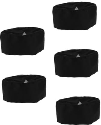 DEARMAMY 5 Sätze Flache Kochmütze Hüte Für Männer Lustige Abzeichenrolle Arbeitskapazität Op-mützen Für Männer Der Profikoch Arbeitskappen Arzt Mütze Polyester Baumwolle Black 4 Stück * 5