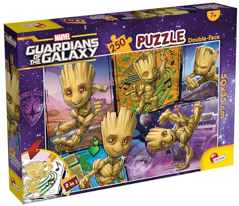 Lisciani - Puzzle Marvel Groot DF Plus - 250 Teile Doppelseitiges Puzzle für Kinder ab 7 Jahren - Format 50x35 cm - Malvorlage auf der Rückseite - Kreative Aktivität - Geburtstagsgeschenkidee