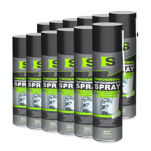 Spraytive 12 x 500 ml Spray de graisse adhésive universelle – Graisse lubrifiante et huile dégrippante pour voiture, articulations, roulements et charnières – graisse en aérosol haute viscosité