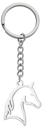 LIKGREAT Porte-clés Cheval Tête de Cheval Mignonne en Acier Inoxydable Charm pour Clés de Voiture ou Portefeuille (argent)