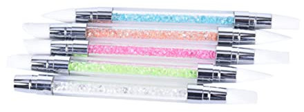 GALPADA Nail Art Carving Pen Silicone Head Double-ended Soft Nail Tool Rhinestones Pink for Professional Salon and Diy Manicure