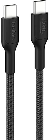 Belkin Eco Geflochtenes USB-C auf USB-C Kabel, 3 m, 240 W, biegsames, flexibles Schnellladekabel, Ladekabel USBC für iPhone 16, Galaxy S25, Pixel 9, MacBook, iPad Pro und mehr – Schwarz, USB 2.0