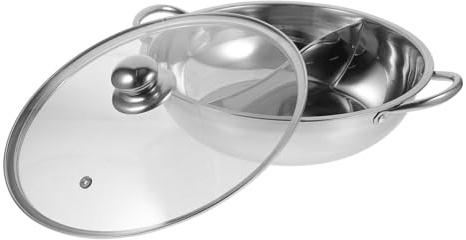 PartyKindom Casserole avec Couvercle Marmite à Fondue Chinoise Deux Compartiments Compatible Induction et Gaz Poignée Solide et Facile à Nettoyer