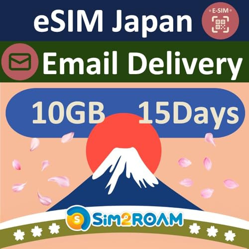 Japan eSIM – 10 GB Daten für 15 Tage | Kostenlose Testdaten in Europa | Reise-eSIM | Zwei japanische Netzbetreiber: SoftBank & KDDI | Sofortige E-Mail-Zustellung | Keine Telefonnummer