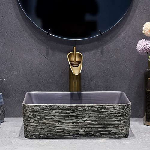 Lavandino da appoggio in Ceramica con Texture Marmo da 18x14 sopra Il Piano del lavabo, Rettangolare in Ceramica, per mobiletto da Bagno.