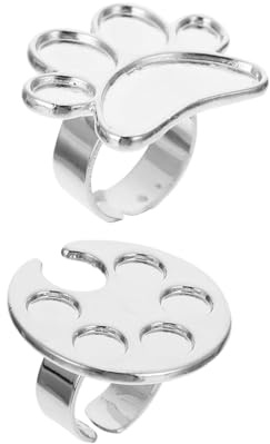 Ipetboom 2pcs Adjustable Nail Art Palette Ring with Wells for Blending Polish and Small Studs Nail Polish Holder Finger Ring for Professional Manicure and Beginners