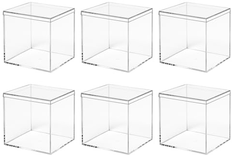Pilikoll 6 Pcs 8x8x8cm Square Cube Boxes Acrylic Box with Lid | for Candy Pill Jewelry Makeup Party Favor, Small Clear Square Cubes Treat Gift Boxes