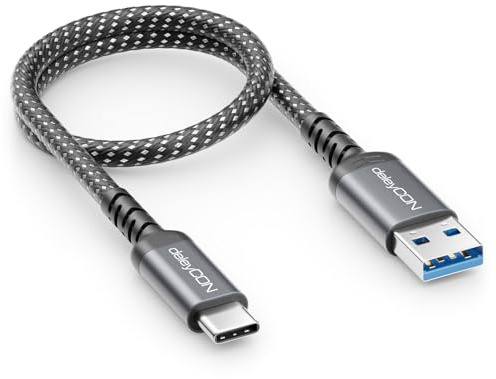 deleyCON 0,30m Câble USB-A vers USB-C Court USB 3.0 5 Gbps (USB 3.2 Gen1) - Câble de Charge et Données pour Smartphone, Tablette, Notebook, Appareil Photo, HDD SSD, Disque Dur Externe, etc.