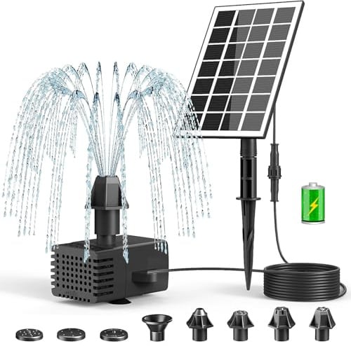 SZMP Solar Springbrunnen Kit 2026 Upgrade, 2000mAh Akku- Arbeiten an Trüben Tagen- 3.5W Glas DIY Solar Teichpumpe mit 5M Kabel & 8 Düsen, Solar schwimmender Fontäne Pumpe für Gartenteich, Vogel-Bad