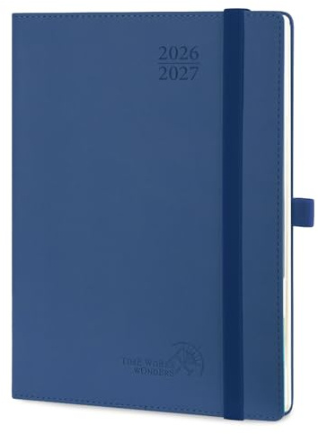 POPRUN Kalender 2026 2027 Softcover Monatsplaner ca.A5(21,8 x 16,4cm) | 18 Monate Monatskalender,(Jul.2026-Dez.2027),mit PU-Leder,1 Monat 2 Seiten,100 GSM Papier(Marineblau)