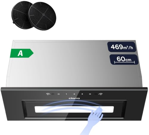 CIARRA 60cm Integrated Cooker Hood Black Wave/Touch Control CBCB6931B | CBCF055 Carbon Filters Included Built-in Recirculating & Ducting Extractor Hood Led Light 3 Speeds 469m³/h Energy Class A