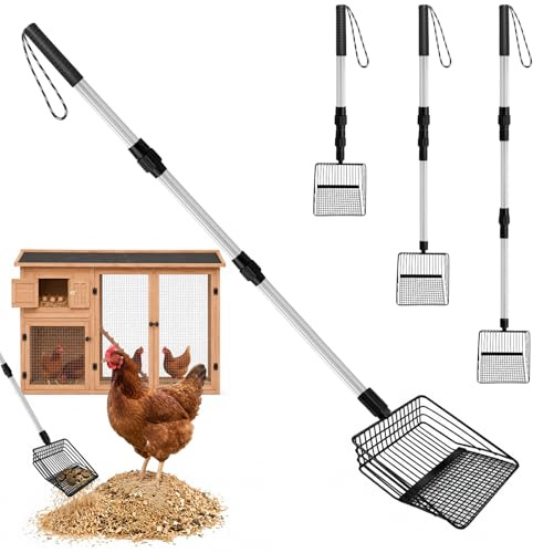 Pelle À Crottes De Poulet, Pelle à Litière pour Chat, 3 en 1 | Tamis Pour Poulailler, Poulailler Pelle À Crottes Réglable, Séparation Des Fèces Et Des Débris Du Sable