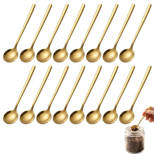 16 Piezas Inoxidable Cucharas de Café Doradas, Cucharillas de Café Doradas | Cucharas Postre Acero Inoxidable, Cucharas de Espresso Pequeñas, para Azúcar, Pastel, Helado, Sopa, Antipasto, Postre