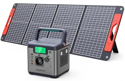SWAREY S550 Plus Station Énergie Portable 550W + Panneau 100W 4 Plis Pliable Solaire – Générateur Nomade USB-C 140W pour Camping & Van, Maison Hors Réseau | MPPT/Chargeur Voiture Inclus