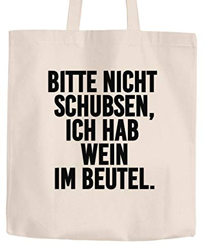 Jutebeutel Bitte nicht schubsen ich habe Wein im Beutel Baumwolltasche Stoffbeutel Tragetasche Moonworks® natur 2 lange Henkel