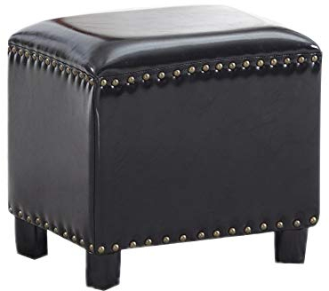 HM&DX Quadratische Leder Ottomane Fußhocker,Retro Gepolstert Nieten Fußbank hocker Massivholz Schuh-Änderung-hocker Sitz-schwarz L