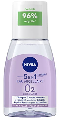 NIVEA - Eau Micellaire Apaisante - Efficacité Waterproof - Visage, Yeux, Lèvres - Nettoie & Démaquille - Peau Fraîche, Hydratée & Apaisée - Micelles & Acide Aminé - Peaux Sensibles - 100 ml