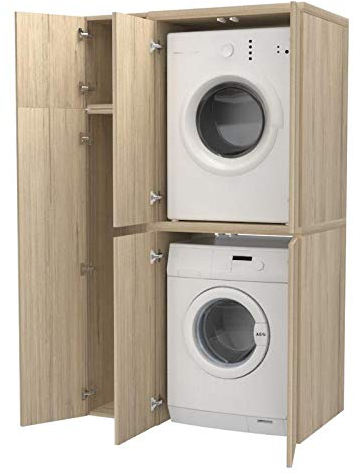 VE.CA. S.r.l. - Mobile Colonna Coprilavatrice con Vano Accessorio - Con Ante Copri lavatrice/Asciugatrice in Legno - Disponibile anche su Misura - Lavanderia bagno - Colore: Quercia Sherwood