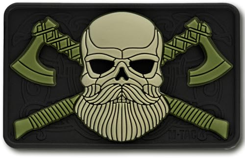 M-Tac Taktischer Bart-Totenkopf Patch - Moral Patch für Military Gear, Army Patches für Kleidung, Jacken, Rucksäcke, Hüte Mit Hakenverschlüssen (Schwarz/Oliv)