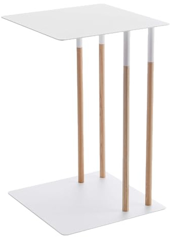 YAMAZAKI 4803 Plain Side Table, White, Steel/Wood, 35 x 35 x 55 cm
