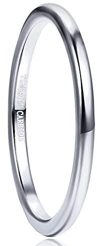 Vakki 2mm Silber Eheringe aus Wolframkarbid Damen Schmal Ring für Hochzeit Versprechen Jahrestag Größe 65(20.7)
