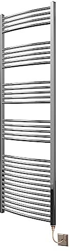 Extra High Heat Output Chrome Electric Towel Rail 600 x 1800mm Curved Bathroom Radiator Heater Up to 26% More Heat Output