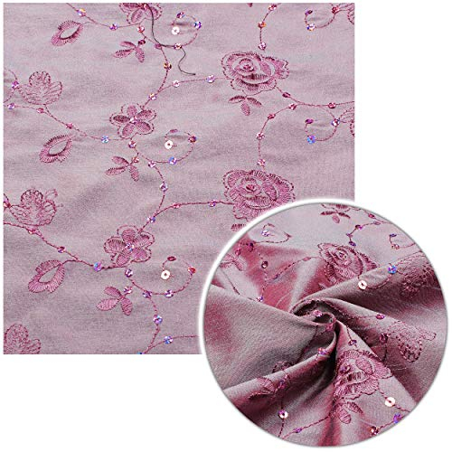 alles-meine.de GmbH Stoff - Meterware am Stück - TAFT - Taftstoff/edler Feststoff - helles lila/violett - aufgestickte Pailletten - aufgestickte Blumen & Blüten - Stoffe Must..