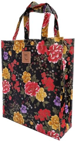 Einkaufstasche, Büchertasche mit Zwickel, Notentasche, Tragetasche, Wasserdichte Wachstuchtasche, PVC-beschichtete Tasche, Twilight Garden Wachstuch, weich