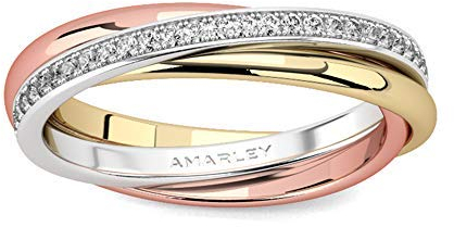 Jeulia Roségold Dreifarbiges Ringband Sterling Silber Damen Ring Rundschliff Diamant Verlobung Erklärung Ringband Jubiläums Versprechen Ring für Sie mit Geschenkbox (Rosegold, 51 (16.2))