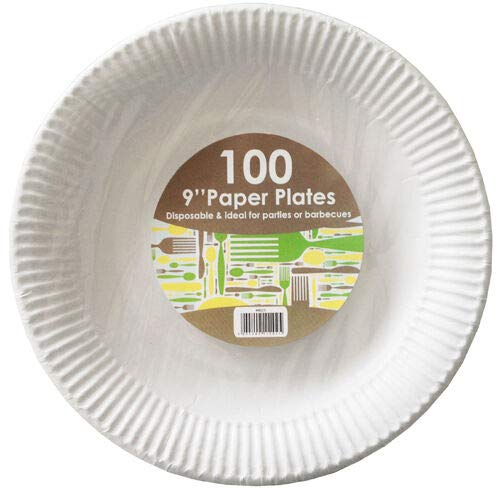 Disposable Paper Plates For Parties Outdoor Events White 9inch 23cm Pack Of 1000
