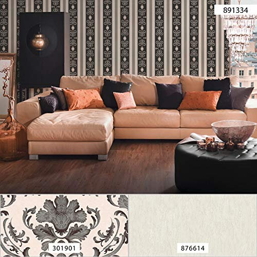 BRICOFLOR Papier peint papier | Papier peint style baroque - Papier peint pour salon, Papier peint salle à manger - Argent, Noir / Anthracite | Taille 10,05 x 0,53 m = 5.33 m² BR891334P404CO3