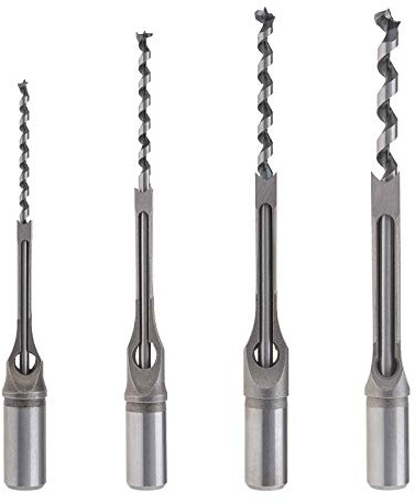 OTOTEC 4pcs Kit de Forets à Trou Carré pour Travail du Bois, Ensemble de Ciseaux à Mortaiser en Bois 6,4mm / 8mm / 9,5mm / 12,7mm pour Charpenterie Construction Décoration Industrie