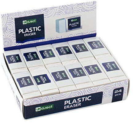 D.RECT Radiergummi, Radierer, HI-POLYMER Plastic Eraser | Klein x 24 Stück | Weiß 48x19x12 mm