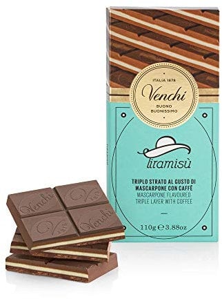 Venchi - Tablette Tiramisù, 110 g, Trois Couches à la Crème de Mascarpone, Pâte de Café et Chocolat Noir, Sans Gluten, Sans Colorants et Sans Conservateurs