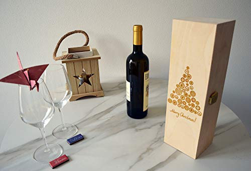 Guizzo Creart - Porta Bottiglie di Vino a Tema per Idee Regalo Natale - Scatola Portabottiglie Vino in Confezione 35.4x10.4x9.5 cm + Scritta Personalizzata, Porta Vino Scatola Legno, Box Made in Italy