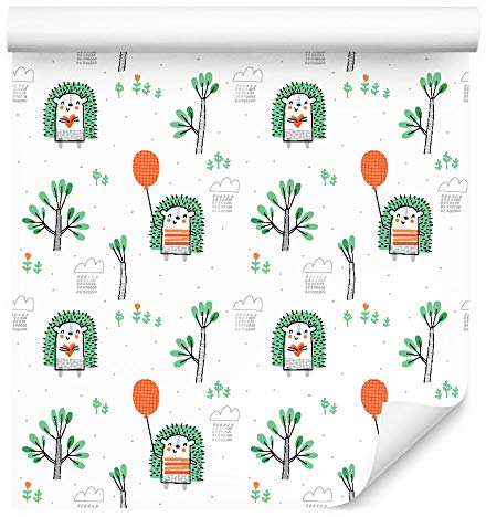 Muralo Tapete 10m Rolle Vlies Tapete Igel Herzen Ballons Himmel Wolken Wald Vliestapete 1000 x 53cm Wand Tapete Wohnzimmer Kinderzimmer Moderne Wanddeko Wand Dekoration