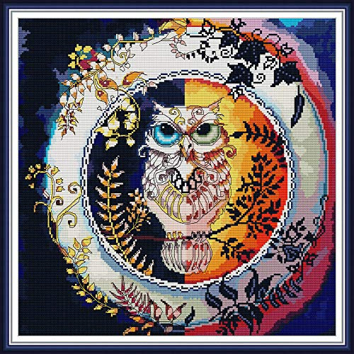 14CT DIY gestempelte Kreuzstich-Kits Hand Volle Linie Vorgedruckte Stickerei Starter Kits für Anfänger - Tag und Nacht 42x42cm