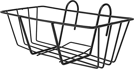 Angoily Eisen Hängen Blume Rack Korb Regal mit Haken Geländer Blume Töpfe Halter Schwarz Metall Dekorative Geländer Regal für Outdoor Garten Balkon Zaun Terrasse Schwarz