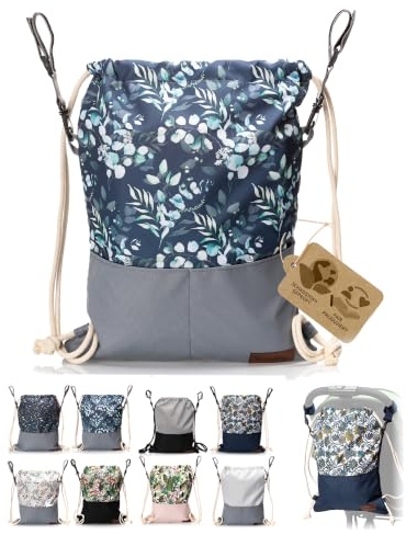 Wickeltasche Kinderwagen mit Rucksackfunktion, Modell 2 | leichter Beutel, wasserdicht & robust, mit Reißverschluss, Tunnelzug & Baumwollkordeln, für Alltag
