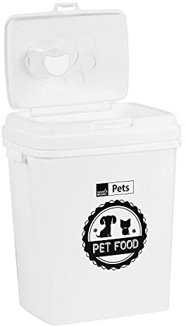 Taylor & Brown 40L/15KG White Grey Airtight Pet Food Storage Container Flip Top Locking System With Integrated Scoop Plastic Birds Pet Dog Cat Animal Dry Food Dispenser Bin