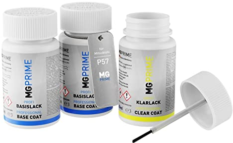 MG PRIME Autolack Lackstift Set für Mitsubishi P57 Wine Red Pearl/Bordeauxrot Perleffekt Grundlack Basislack Klarlack je 50ml